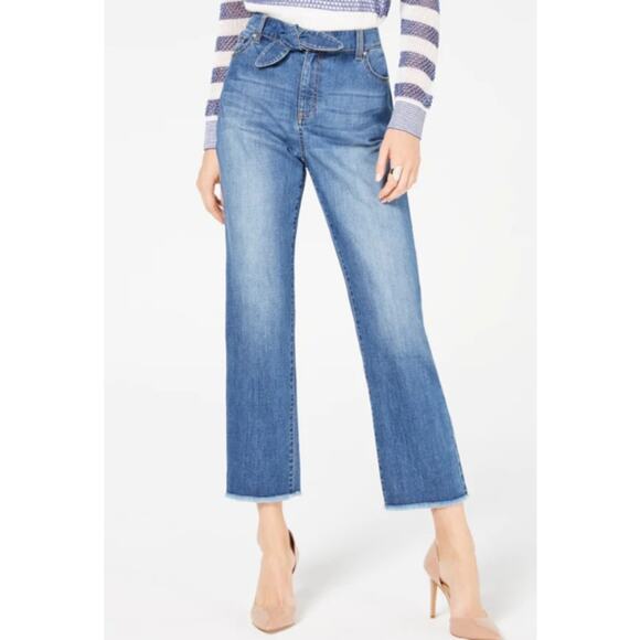 INC International Concepts NWT Tie Waist Raw Hem Straight Leg Cropped Jeans 22W - Picture 1 of 9